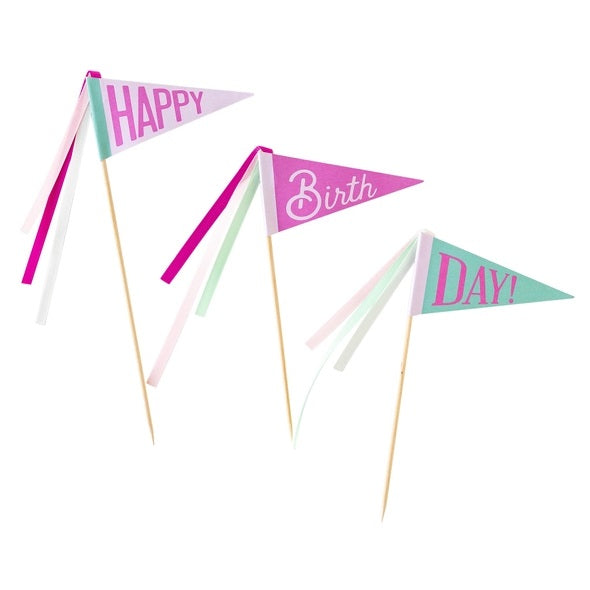 Pink & Mint Pennant Cake Toppers